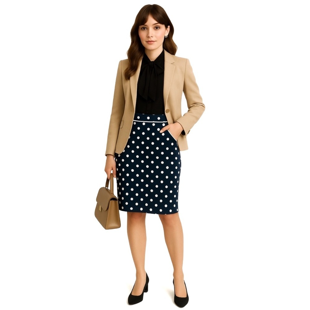 Vintage Eloquii Navy and White Polka Dot Pencil Skirt 50s/60s Retro